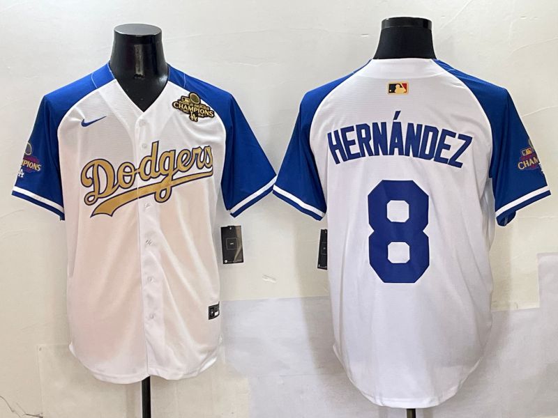 Men Los Angeles Dodgers #8 Hernandez White Blue Champion gold character Nike 2025 MLB Jersey style 5044->los angeles dodgers->MLB Jersey